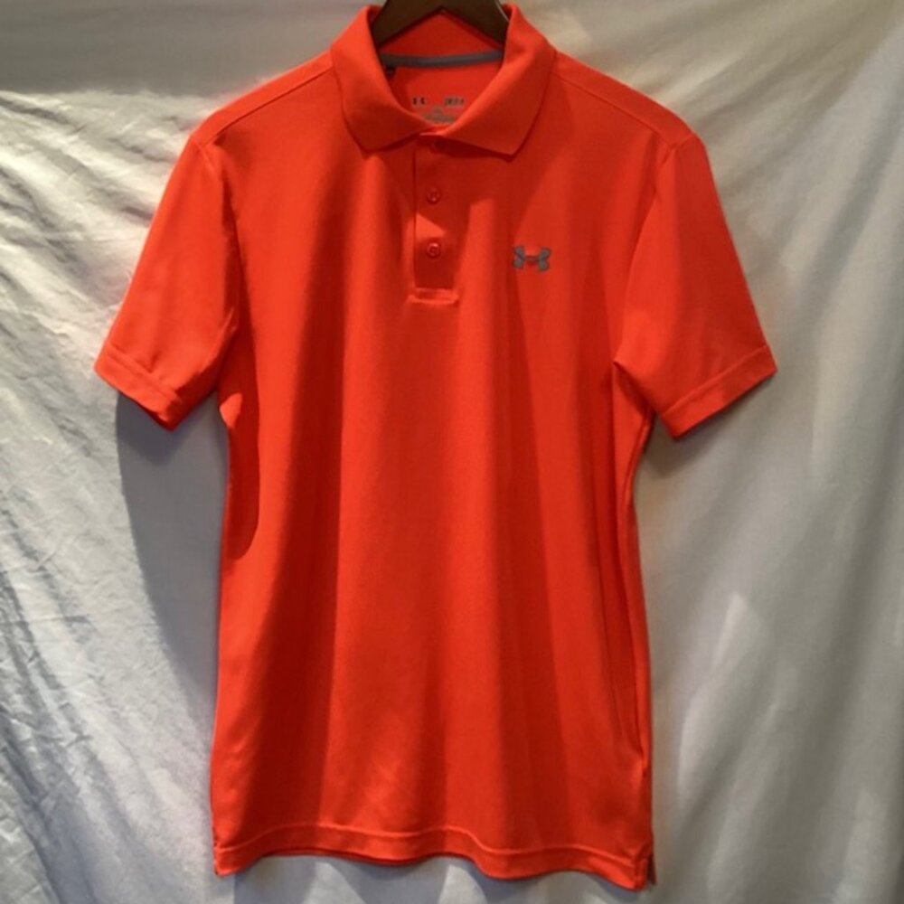 Under Armour Mens Polo Shirt Heat Gear Loose Fit Small 95% Polyester‎ Orange